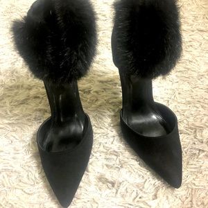 Black Suede, Fur Pumps